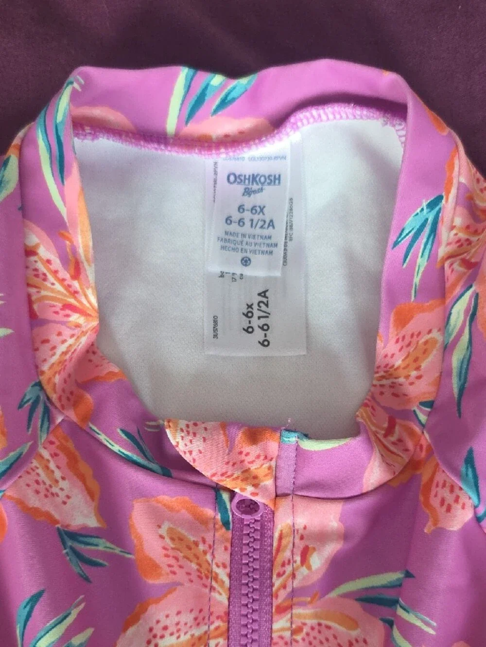 OshKosh B'gosh Pink Floral Long-Sleeve One-Piece Swimsuit